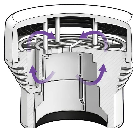 Cutaway of an air admittance valve at rest with the seal closed
