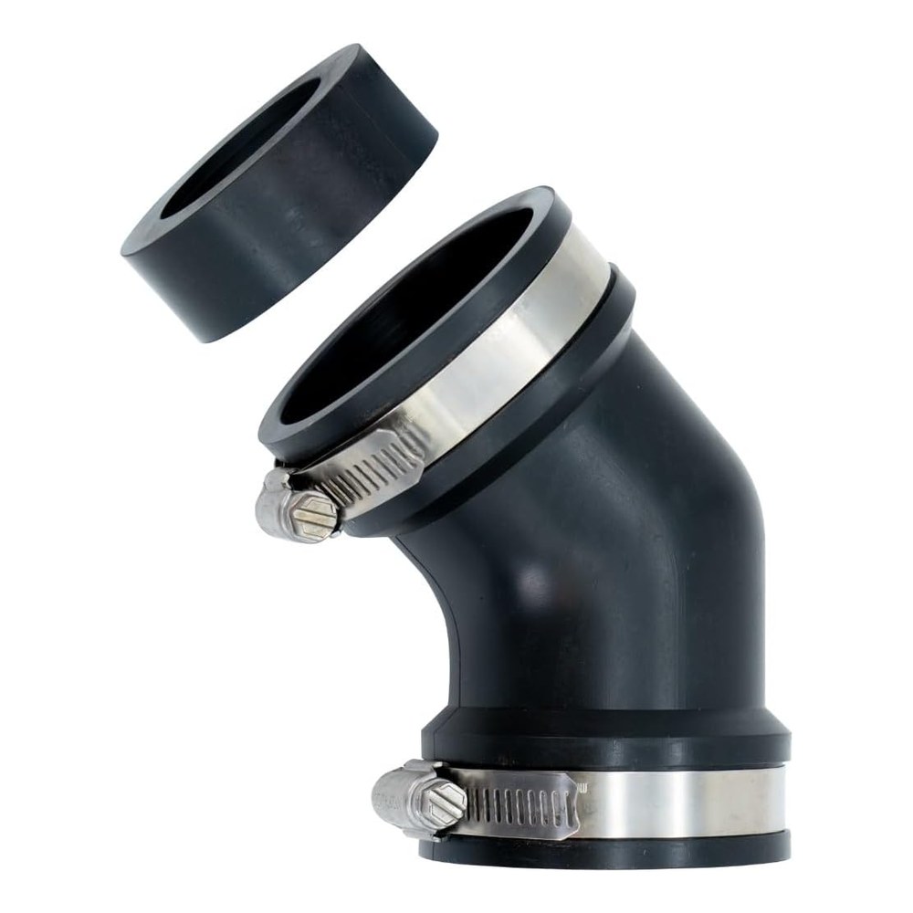 Fernco Qwik 45° Ell with a Qwik Bushing positioned above the upper opening