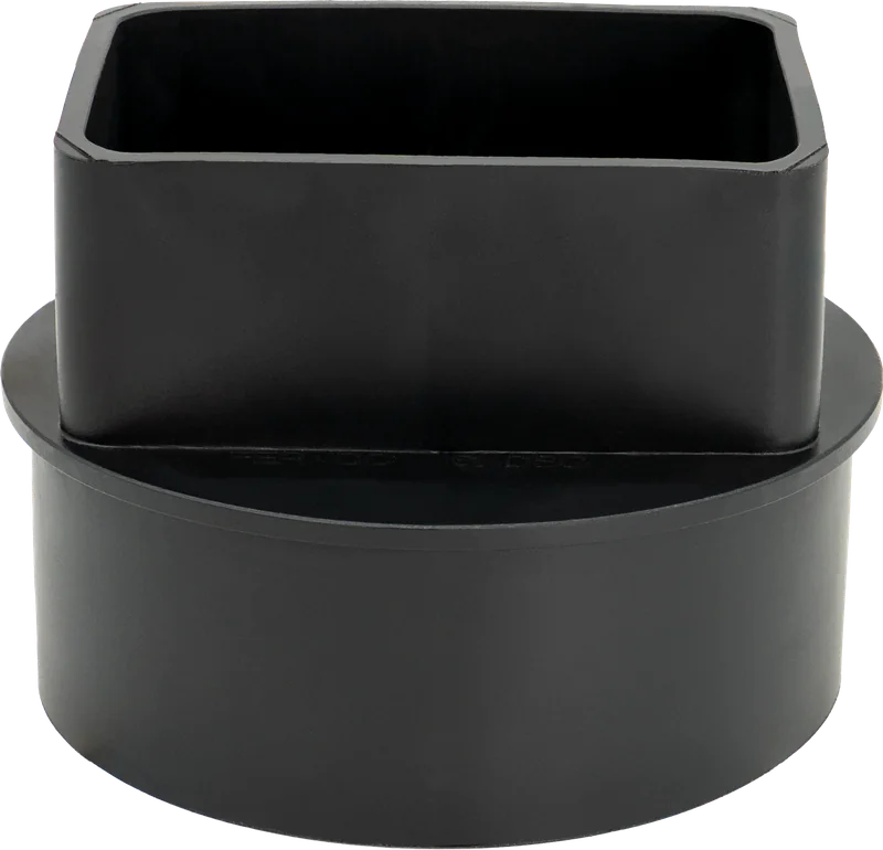 Fernco DSC-43 downspout connector with a rectangular top and round base