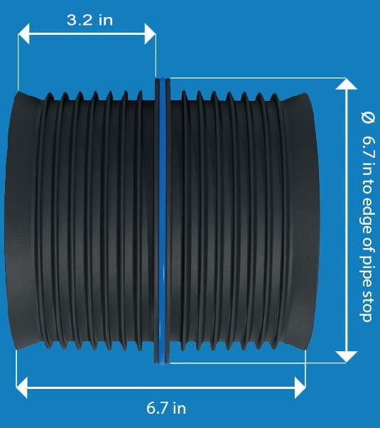 IC66P dimensions: 6.7 inch overall length, 3.2 inch insertion depth, 6.7 inch diameter at the pipe stop