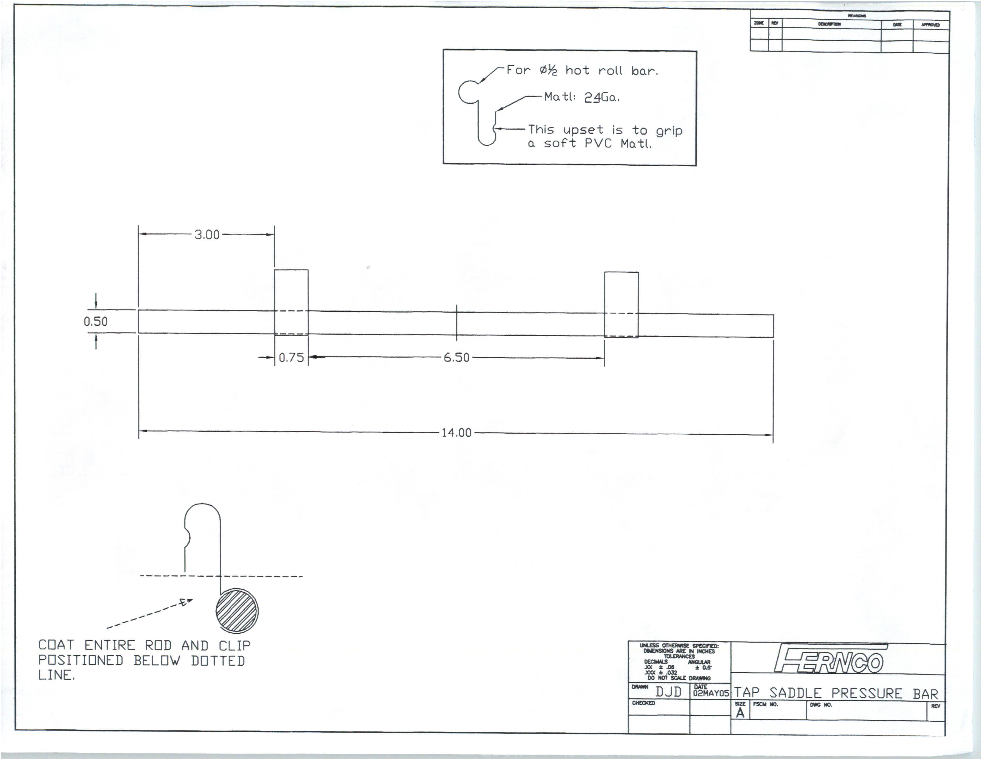 Flexible Tap Saddle Pressure Bar Dimensional Drawing