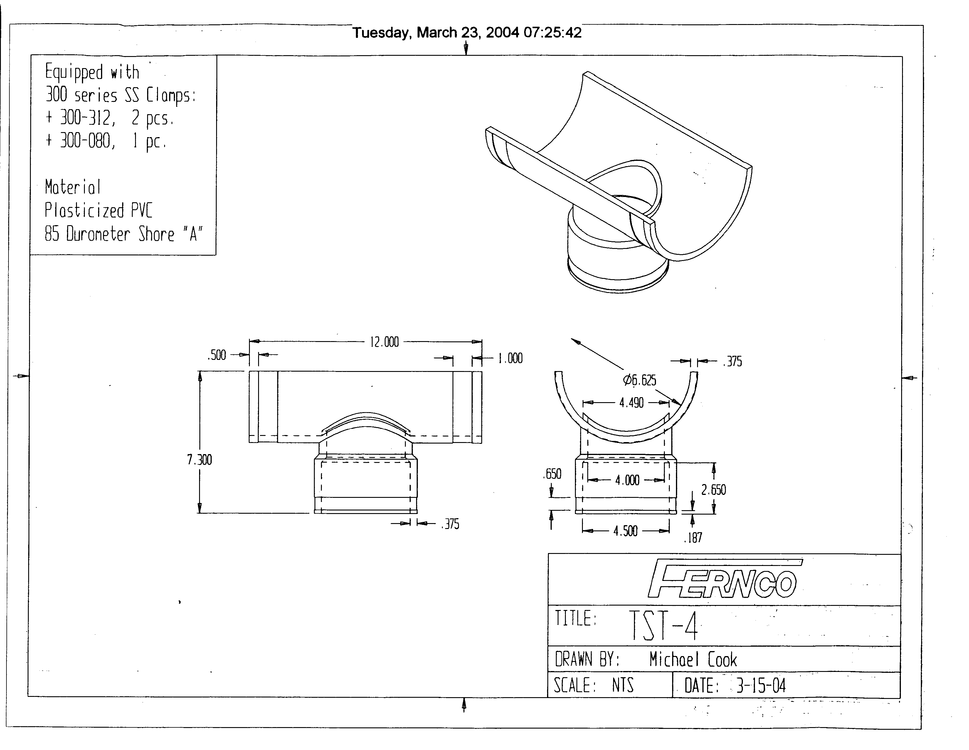 Flexible Tap Saddle TST-4 Tee Dimensional Drawing