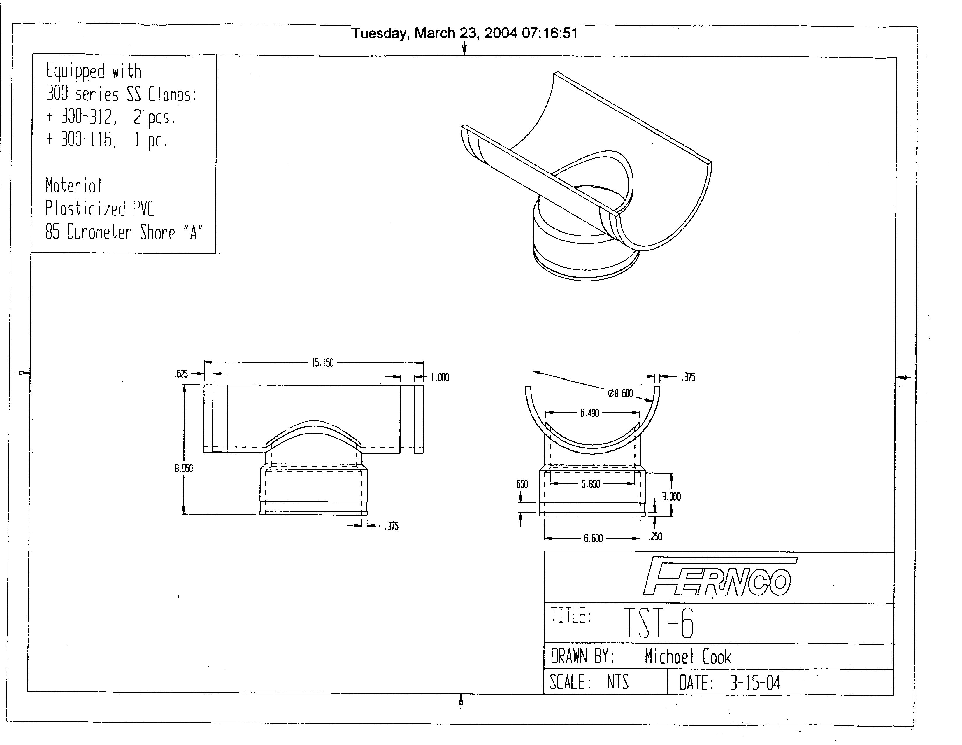 Flexible Tap Saddle TST-6 Tee Dimensional Drawing
