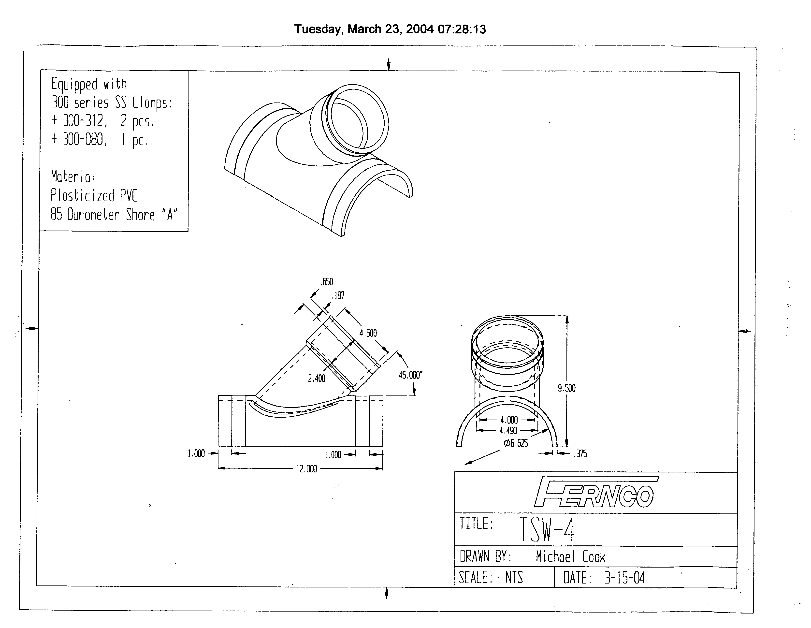 Flexible Tap Saddle TSW-4 Wye Dimensional Drawing
