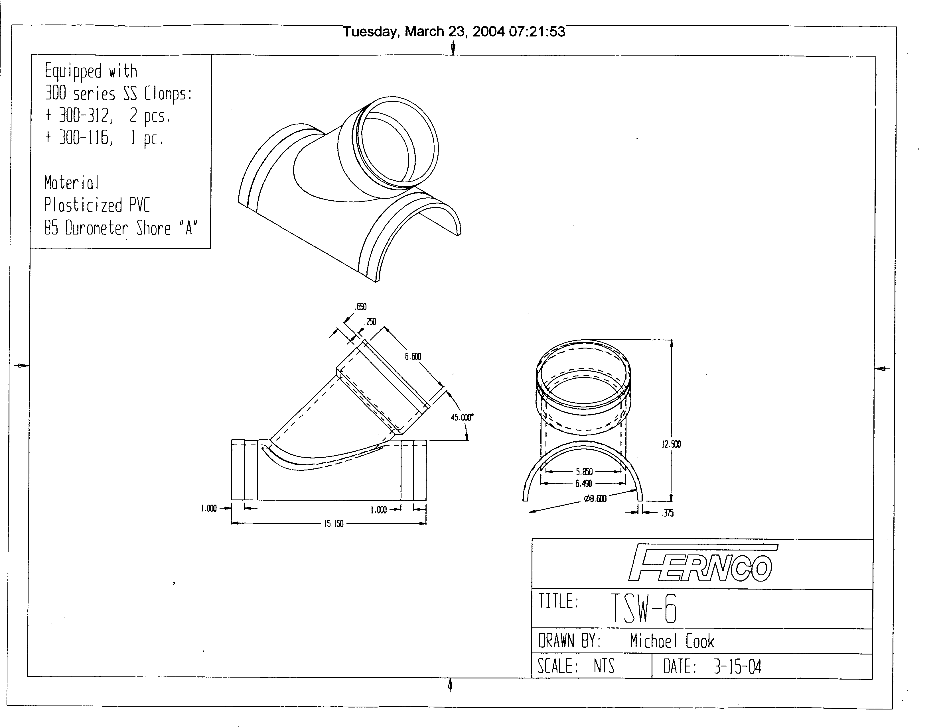 Flexible Tap Saddle TSW-6 Wye Dimensional Drawing