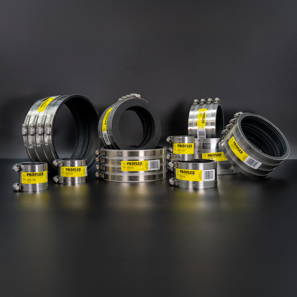 The full range of Fernco Proflex shielded couplings
