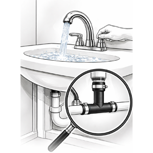 Running water in the sink to check the inline AAV kit for leaks