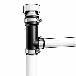 Fernco bottom outlet AAV fitting on the drain with the trap arm at the side