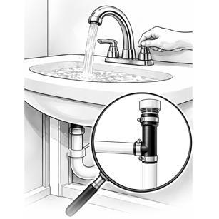Running water in the sink to check the bottom outlet AAV kit for leaks
