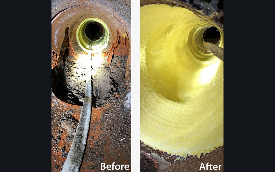 Inside a pipe before and after a PipePatch repair