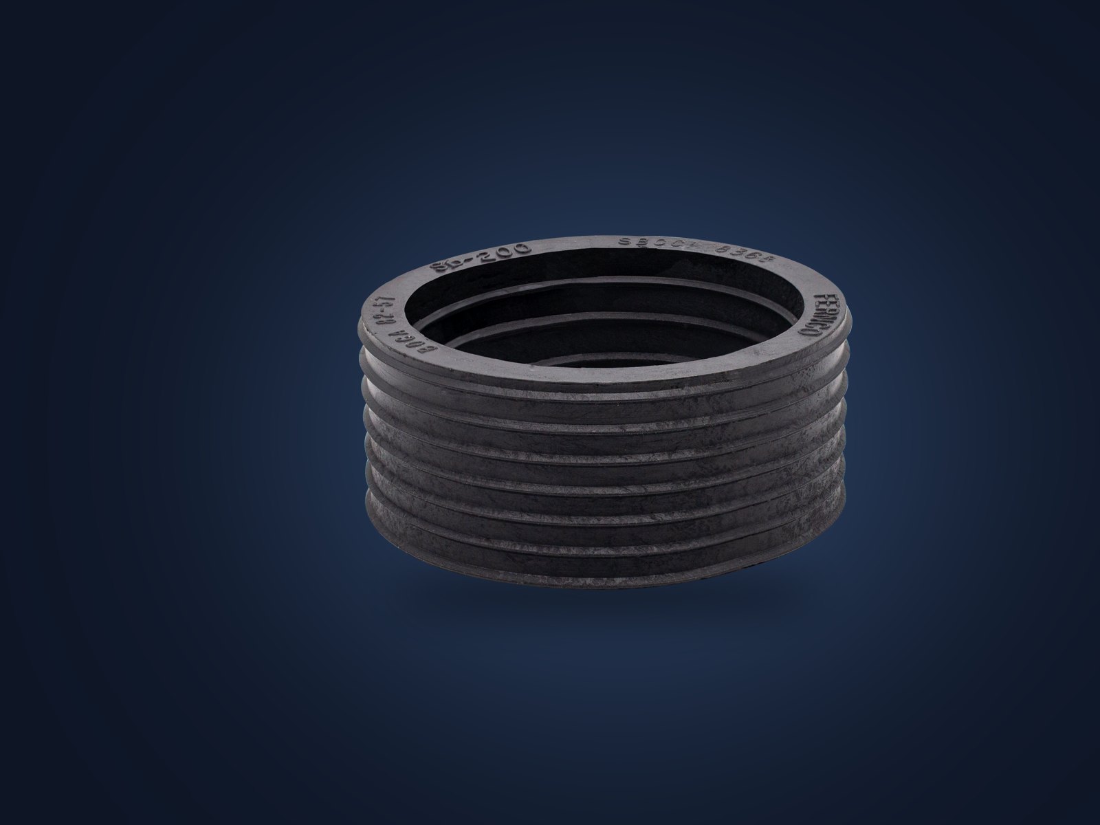 Fernco SD-200 Shower Drain Connector, a black ribbed flexible PVC gasket