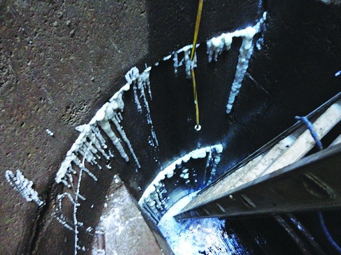 Cured HyperFlex at the joints of a manhole shaft