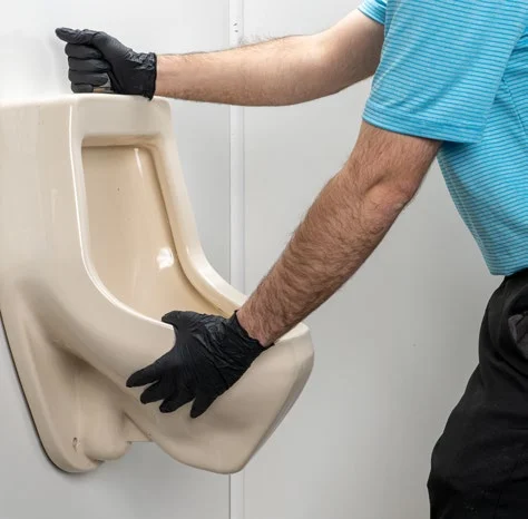 Hanging a urinal on its hanger brackets