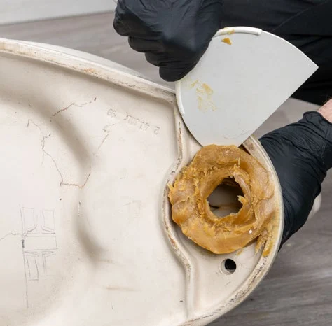 Scraping old wax off a urinal